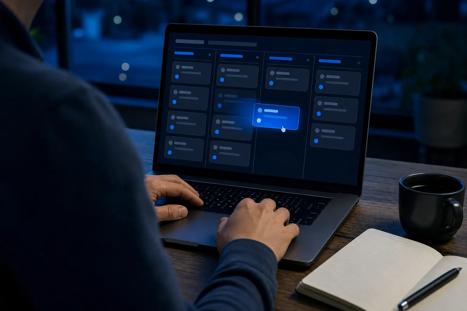 El tablero de oportunidades del CRM, operado desde una laptop