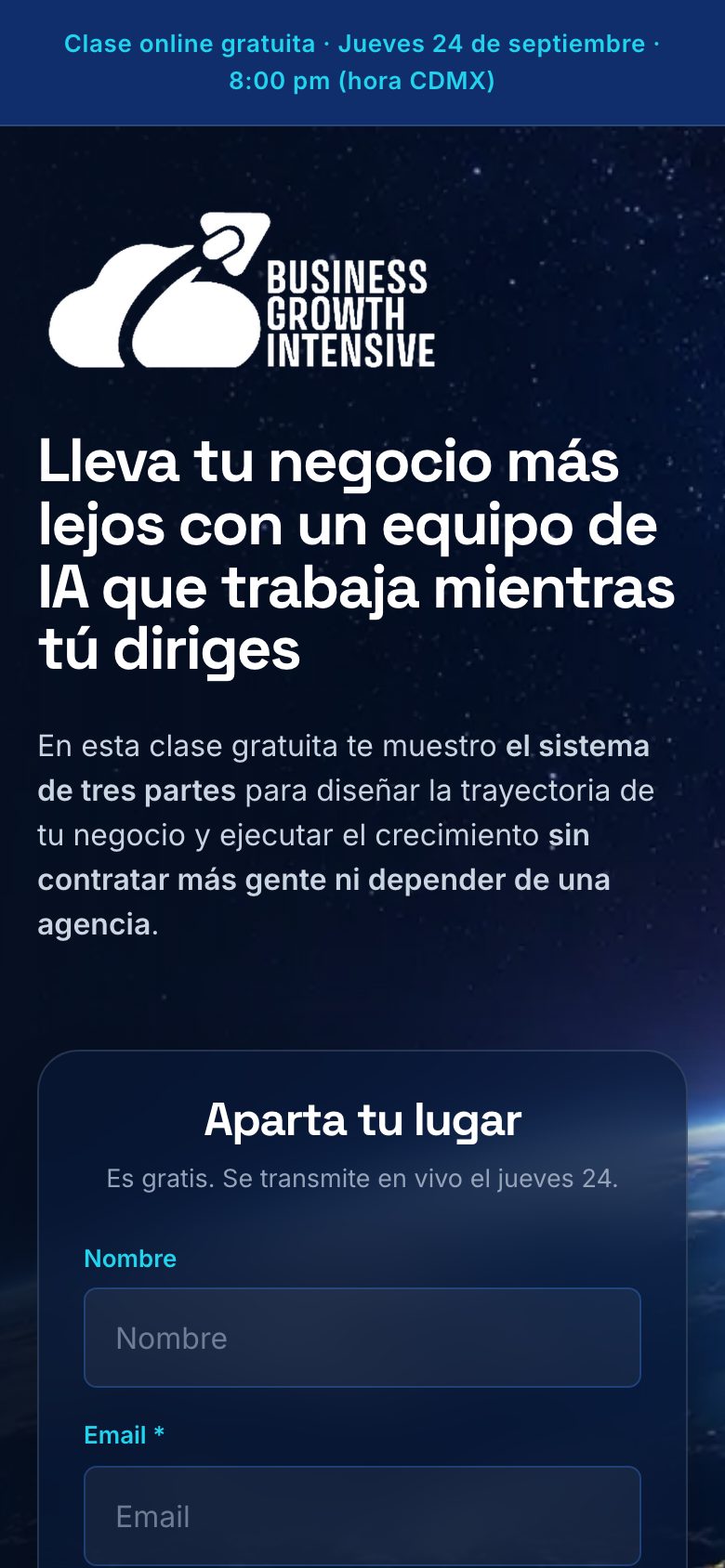 La misma página vista en un teléfono